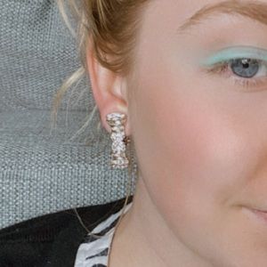 Vintage Clip On Earrings Malbe Silver cylinder Glitzy Glam Rinestones